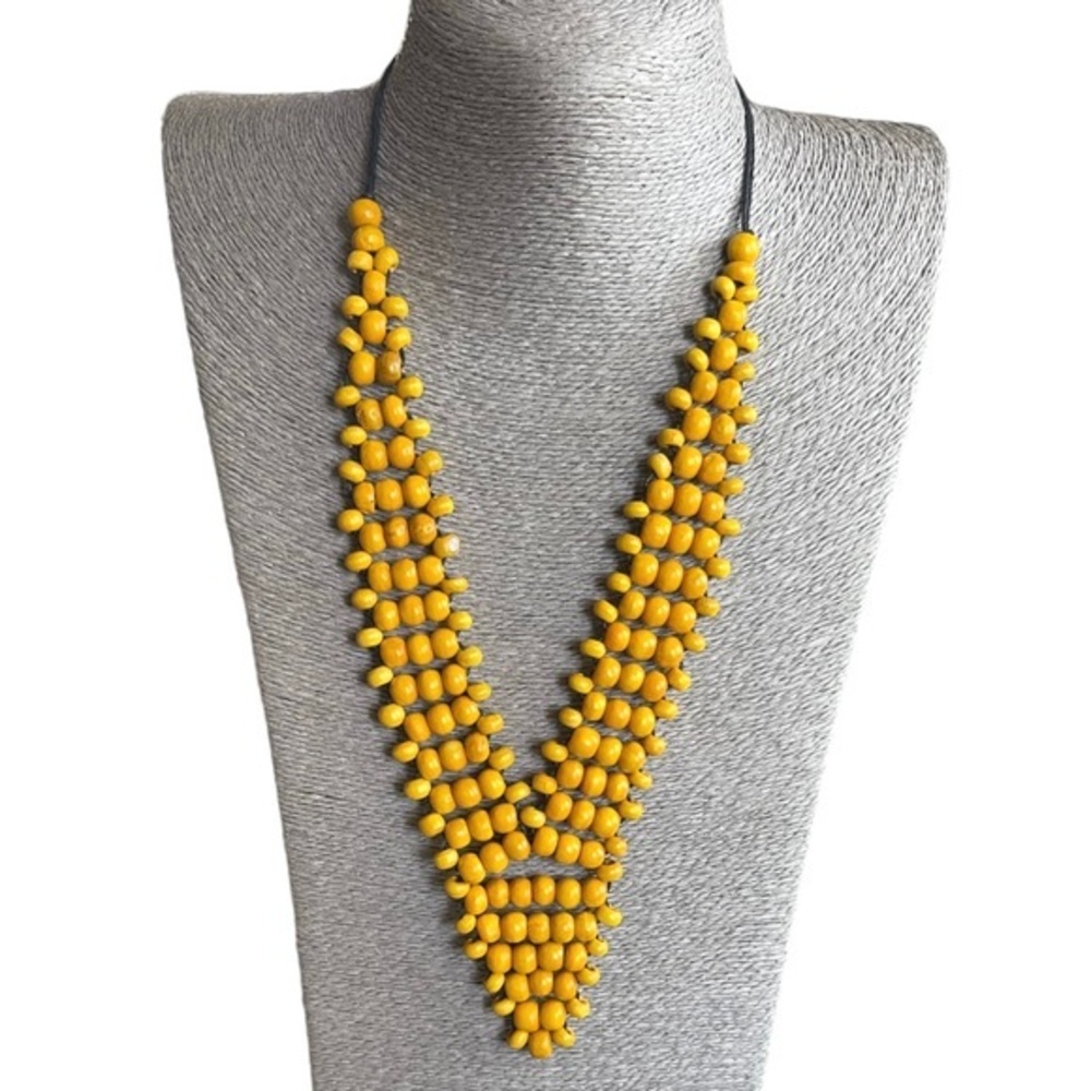 🌻🧡 Handmade V Wooden Statement Necklace - Picture 1 of 7